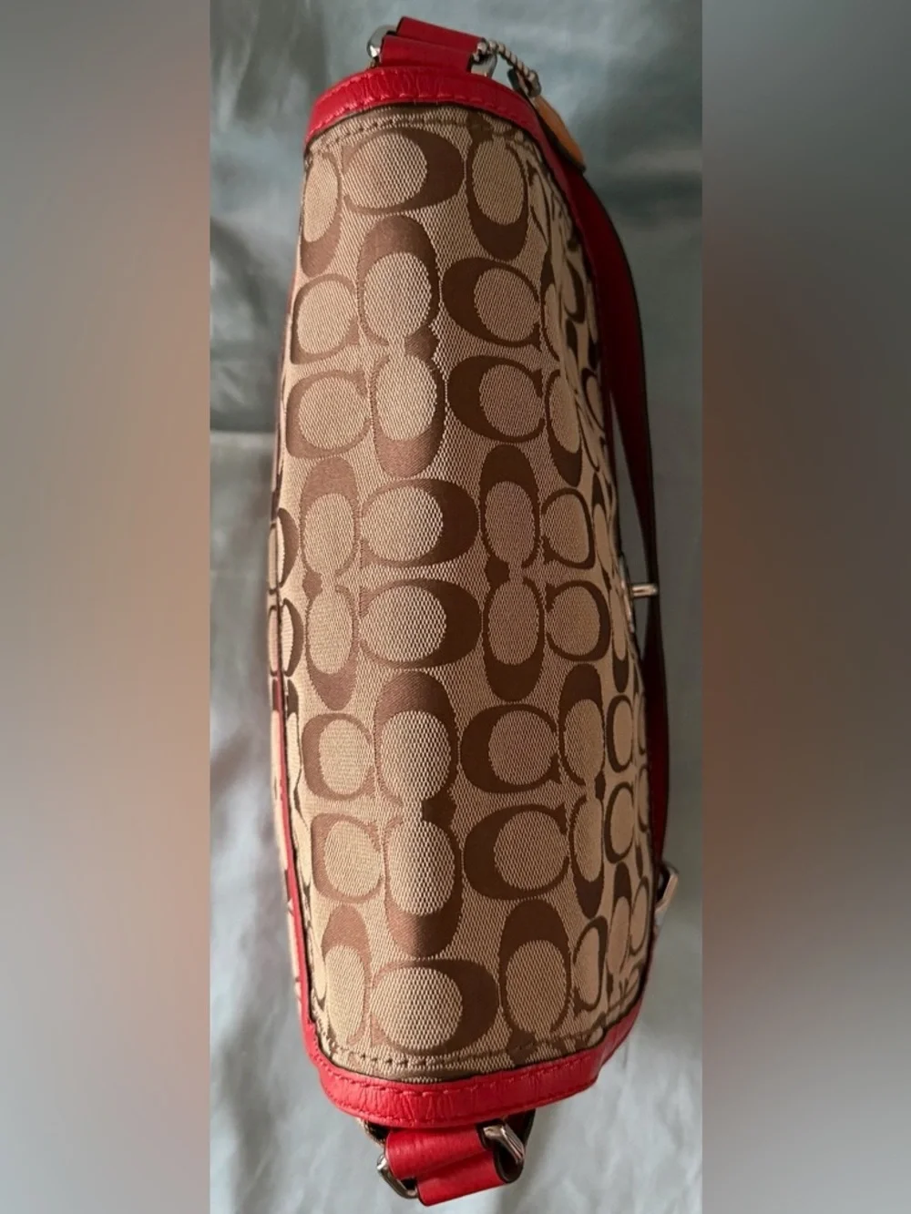 Coach PARK SIGNATURE FLAP BAG F23933 Khaki/Vermilion